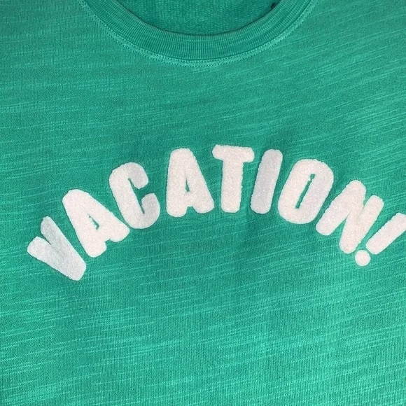 J Crew Factory Kelly Green Vacation! Graphic Crewneck Long Sleeve Sweatshirt - Picture 3 of 7